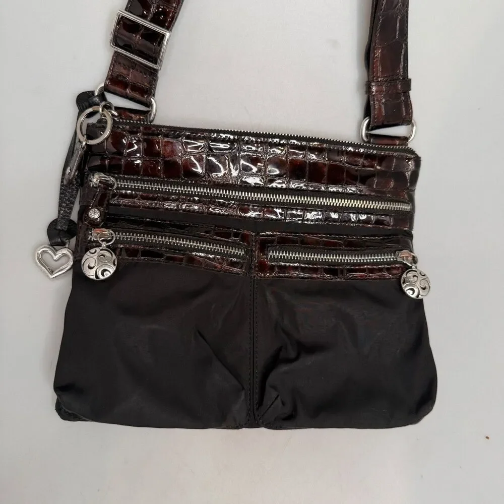 Brighton Brown Leather Alligator Embossed Crossbody Handbag E345145 Vintage